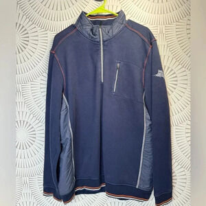 Tommy Bahama Relax Men’s Quarter Zip Sweatshirt Navy Blue Orange Large‎